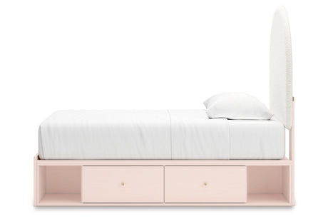 Wistenpine Blush Twin Upholstered Storage Platform Bed with 2 Drawers by Ashley at Eve Furniture