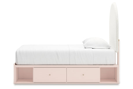 Wistenpine Blush Twin Upholstered Storage Platform Bed with 4 Drawers by Ashley at Eve Furniture