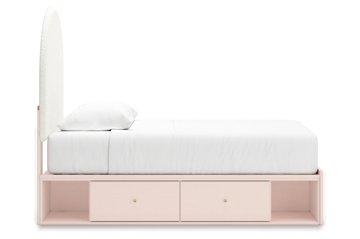 Wistenpine Blush Twin Upholstered Storage Platform Bed with 4 Drawers by Ashley at Eve Furniture