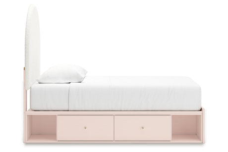 Wistenpine Blush Twin Upholstered Storage Platform Bed with 4 Drawers by Ashley at Eve Furniture