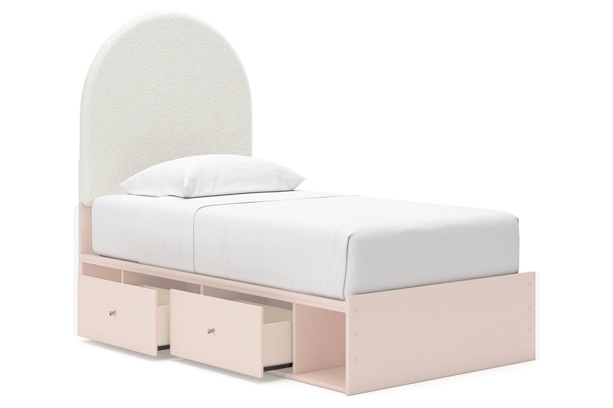 Wistenpine Blush Upholstered Youth Storage Platform Bedroom Set with 4 Drawers by Ashley at Eve Furniture