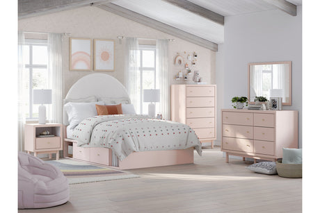 Wistenpine Blush Upholstered Youth Storage Platform Bedroom Set with 4 Drawers by Ashley at Eve Furniture