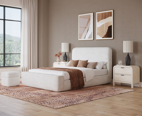 Wisteria Frosty Corduroy Upholstered Storage Ottoman by Modus Furniture at Eve Furniture