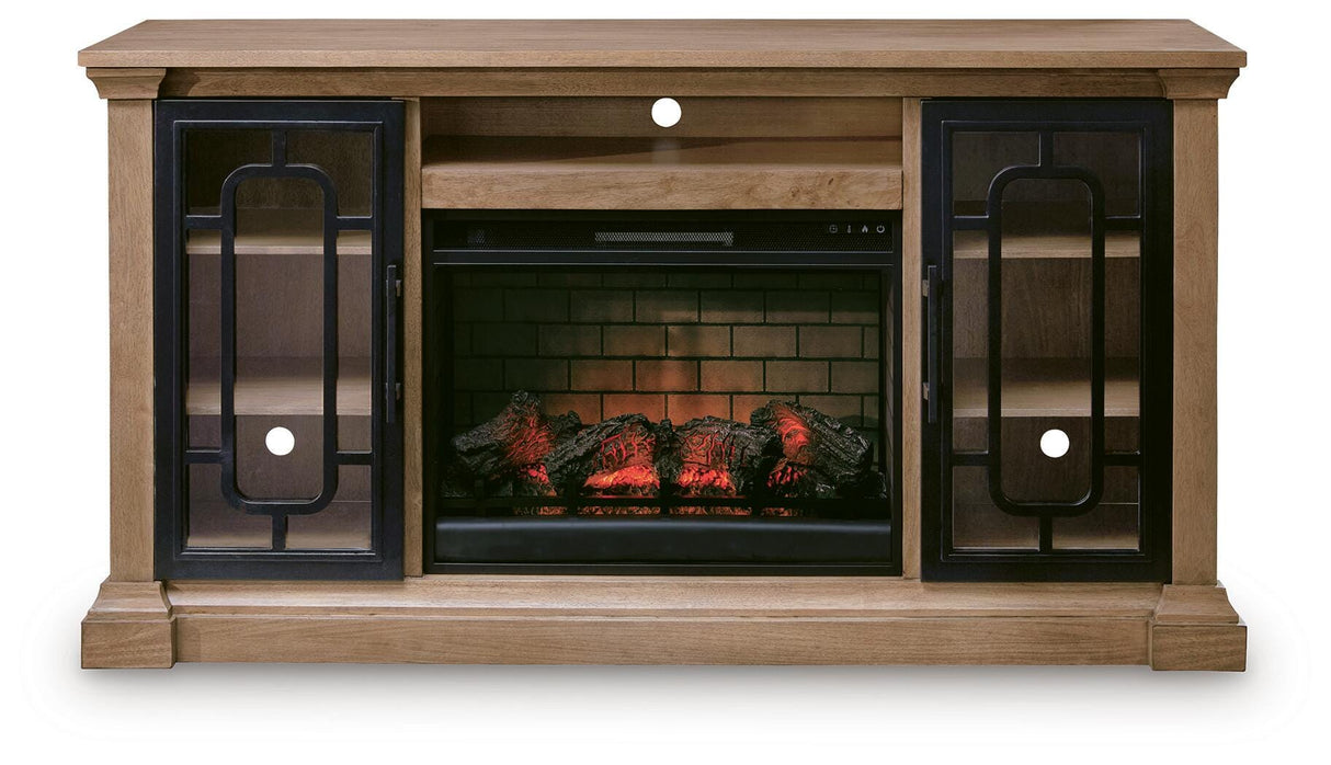 Wittenmyer Natural/Black 72" TV Stand with Electric Fireplace by Ashley at Eve Furniture
