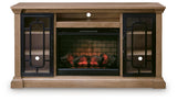 Wittenmyer Natural/Black 72" TV Stand with Electric Fireplace by Ashley at Eve Furniture