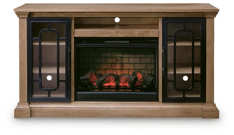 Wittenmyer Natural/Black 72" TV Stand with Electric Fireplace by Ashley at Eve Furniture