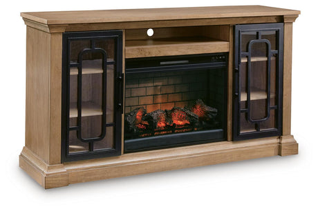 Wittenmyer Natural/Black 72" TV Stand with Electric Fireplace by Ashley at Eve Furniture