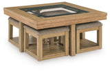 Wittenmyer Natural/Black Coffee Table with 4 Stools by Ashley at Eve Furniture