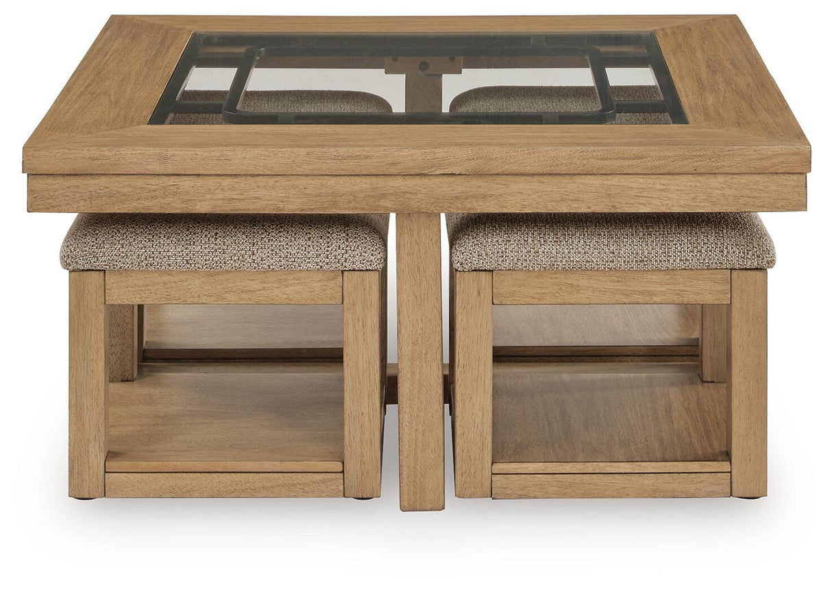 Wittenmyer Natural/Black Coffee Table with 4 Stools by Ashley at Eve Furniture