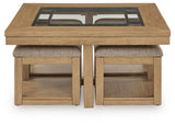 Wittenmyer Natural/Black Coffee Table with 4 Stools by Ashley at Eve Furniture