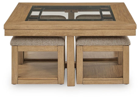 Wittenmyer Natural/Black Coffee Table with 4 Stools by Ashley at Eve Furniture