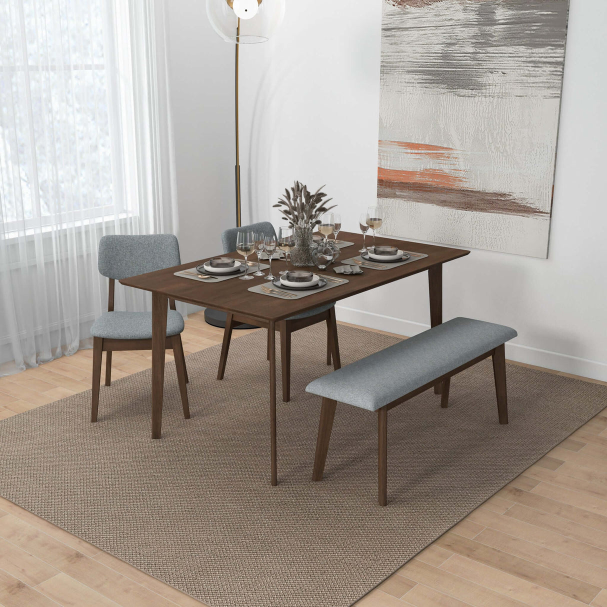 Carlos Fabric Upholstered Solid Wood Bench 47" by Ashcroft Imports at Eve Furniture