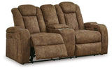 Wolfridge Brindle Power Recliner Loveseat With Adjustable Headrest by Ashley at Eve Furniture