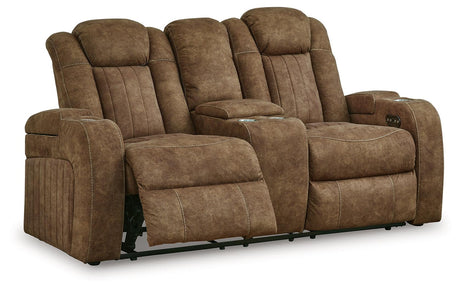Wolfridge Brindle Power Recliner Loveseat With Adjustable Headrest by Ashley at Eve Furniture