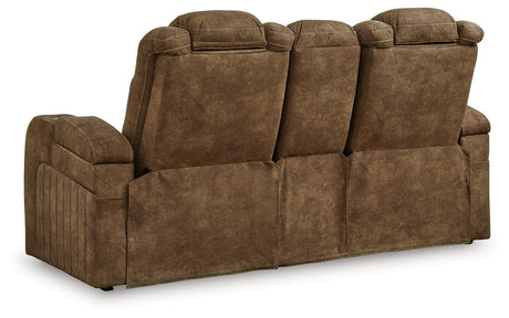 Wolfridge Brindle Power Recliner Loveseat With Adjustable Headrest by Ashley at Eve Furniture
