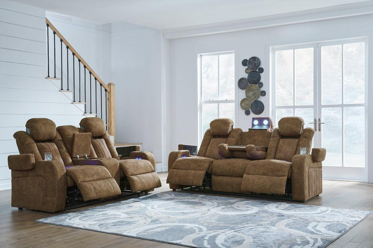 Wolfridge Brindle Power Reclining Sofa, Loveseat and Recliner by Ashley at Eve Furniture
