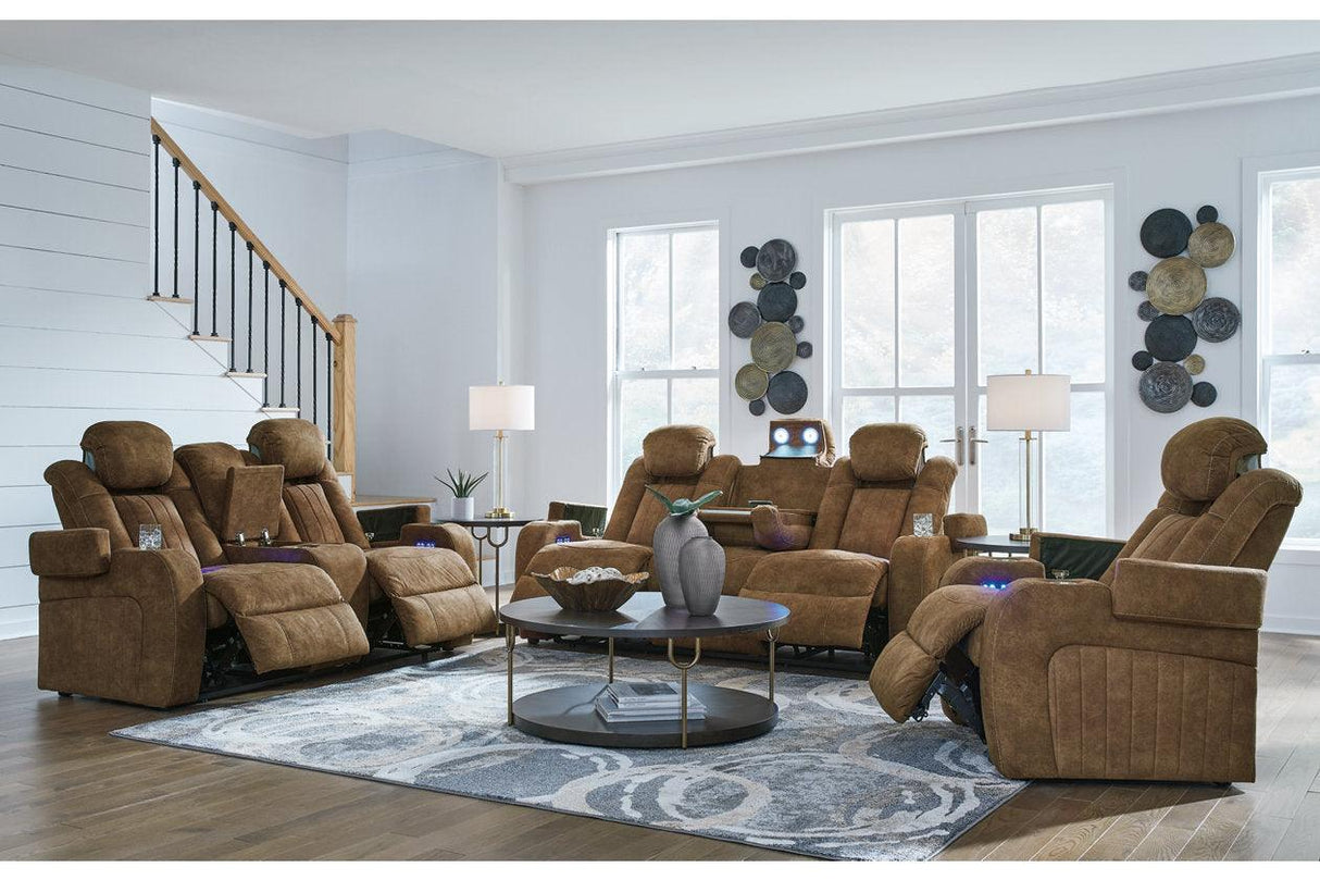 Wolfridge Brindle Power Reclining Sofa, Loveseat and Recliner by Ashley at Eve Furniture