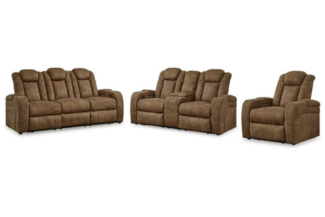 Wolfridge Brindle Power Reclining Sofa, Loveseat and Recliner by Ashley at Eve Furniture