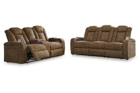 Wolfridge Brindle Power Reclining Sofa & Loveseat by Ashley at Eve Furniture