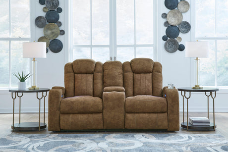 Wolfridge Brindle Power Recliner Loveseat With Adjustable Headrest by Ashley at Eve Furniture