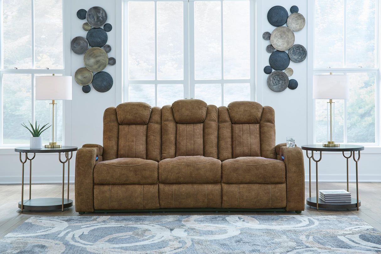 Wolfridge Brindle Power Recliner Sofa with Adjustable Headrest by Ashley at Eve Furniture