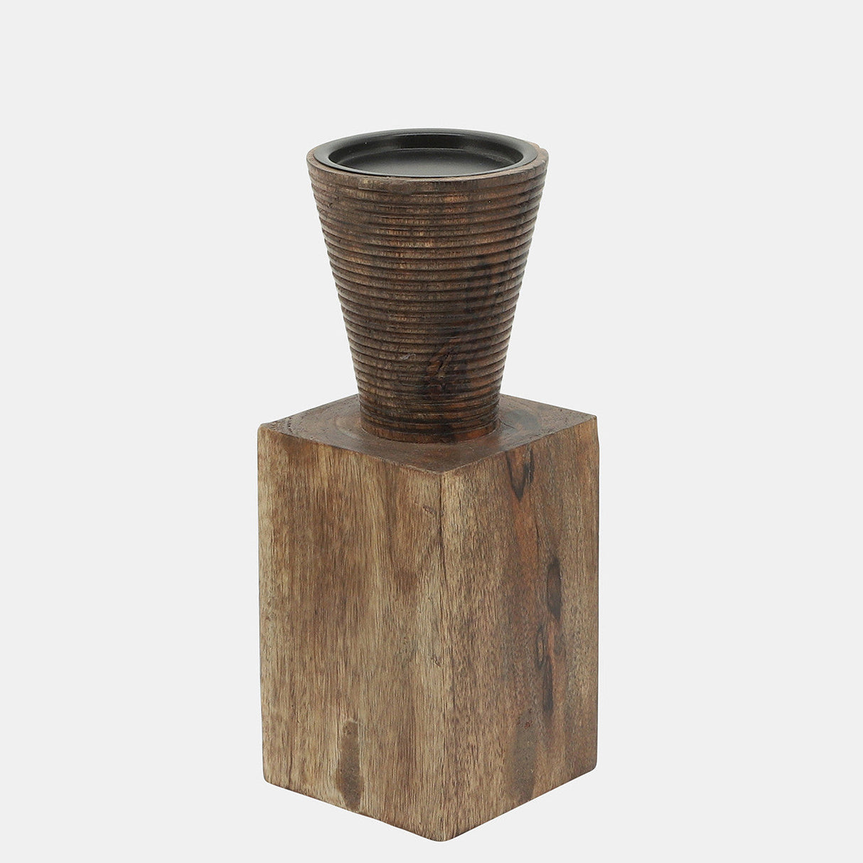 Wood, 10"h, Geometric Candle Holder, Brown