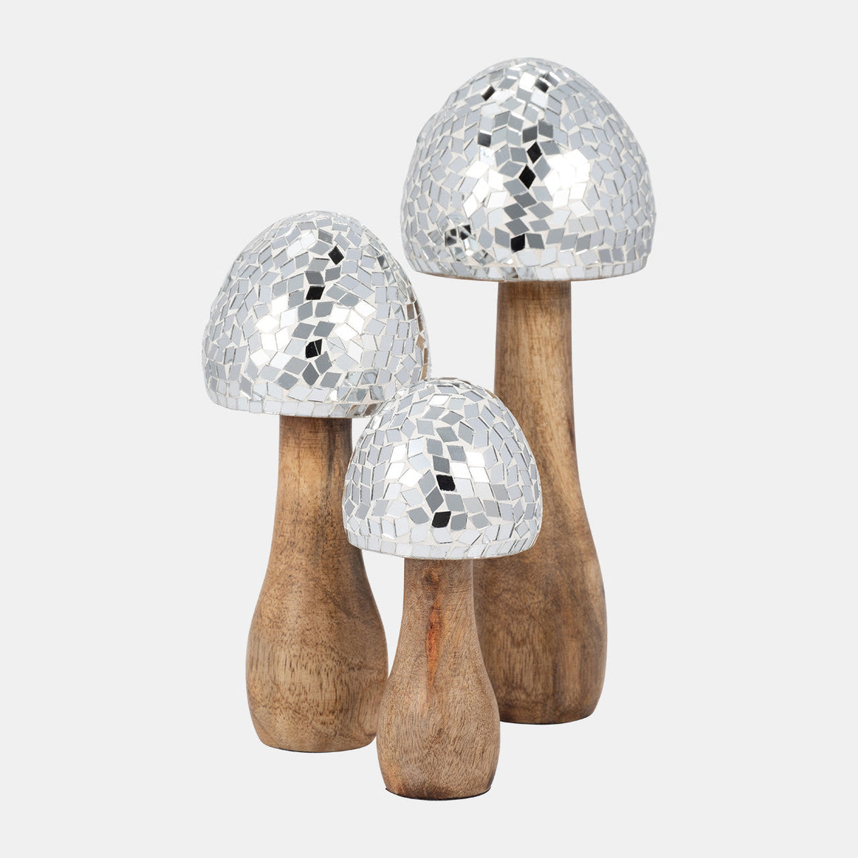 Wood, 10" Mosaic Mushroom, Silver