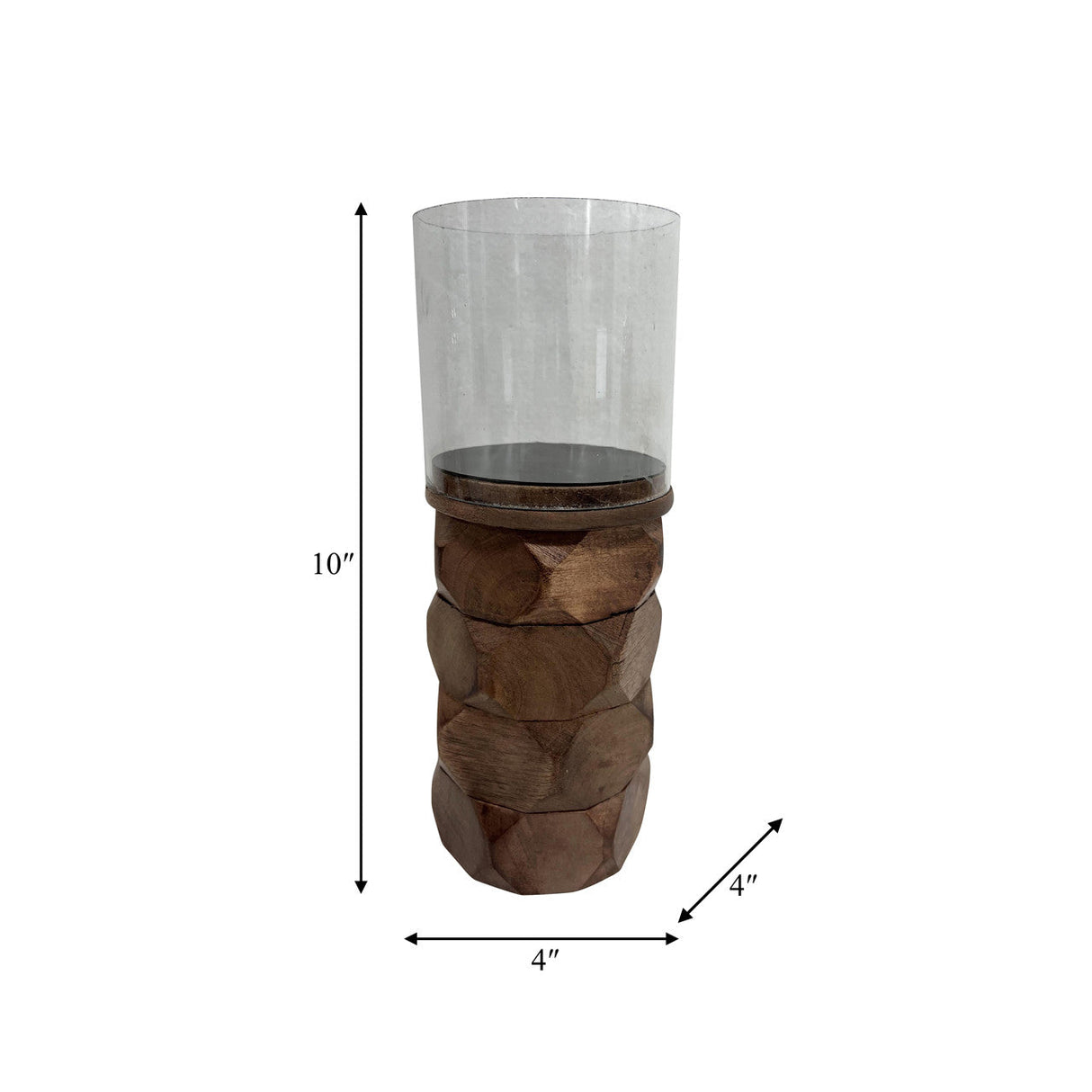 Wood, 10" Stacked Hexagon Pillar Hurricane, Brown