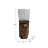 Wood, 10" Stacked Hexagon Pillar Hurricane, Brown