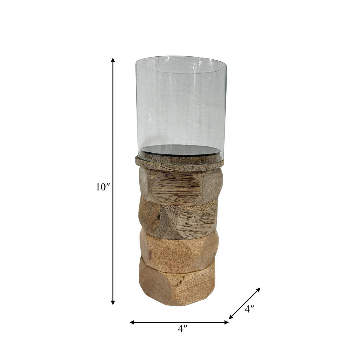 Wood, 10" Stacked Hexagon Pillar Hurricane, Natura