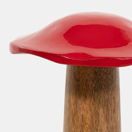 Wood, 10" Toadstool Mushroom, Red