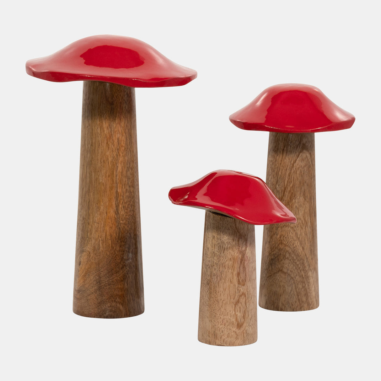 Wood, 10" Toadstool Mushroom, Red