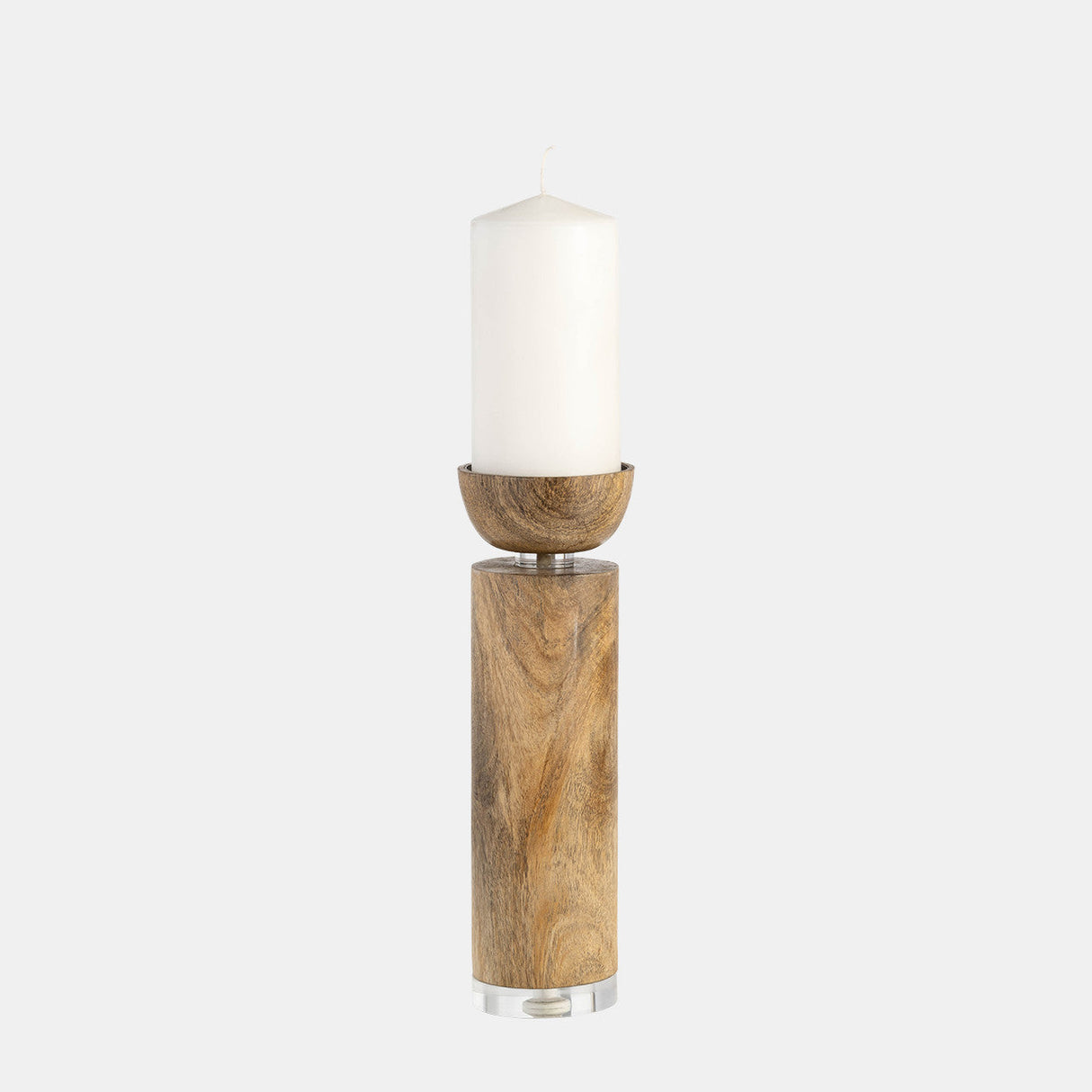 Wood, 11" Acrylic Detail Taper Candleholder, Natur