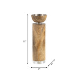 Wood, 11" Acrylic Detail Taper Candleholder, Natur