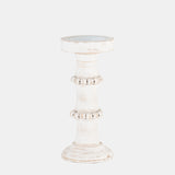 Wood, 11" Antique Style Candle Holder, White