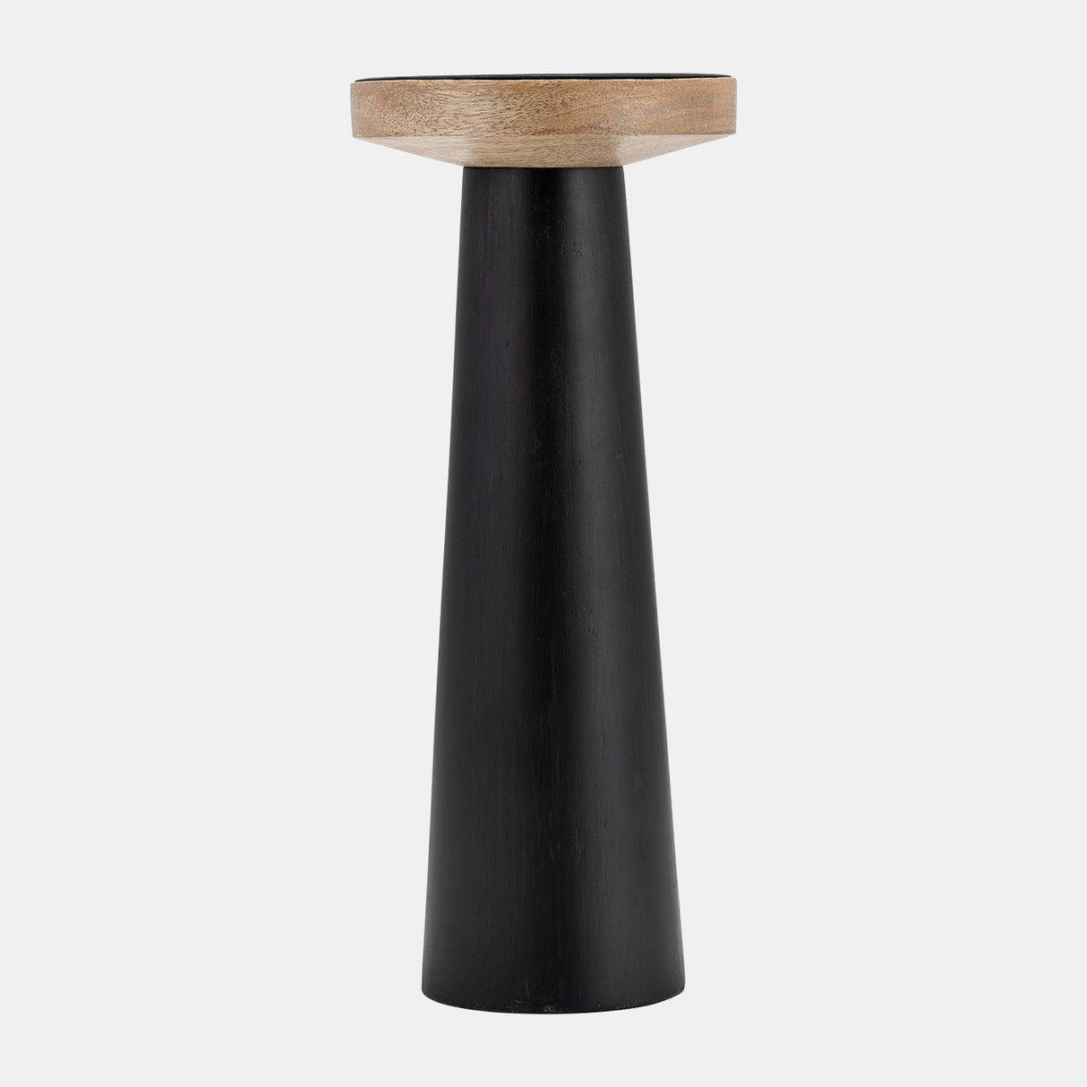 Wood, 12" Flat Candle Holder Stand, Black/natural