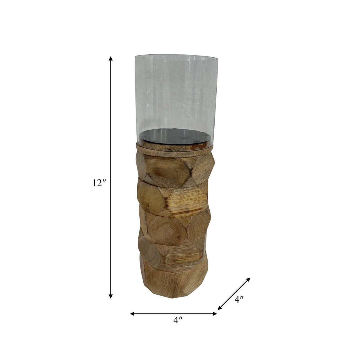 Wood, 12" Stacked Hexagon Pillar Hurricane, Natura