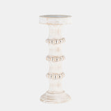 Wood, 13" Antique Style Candle Holder, White