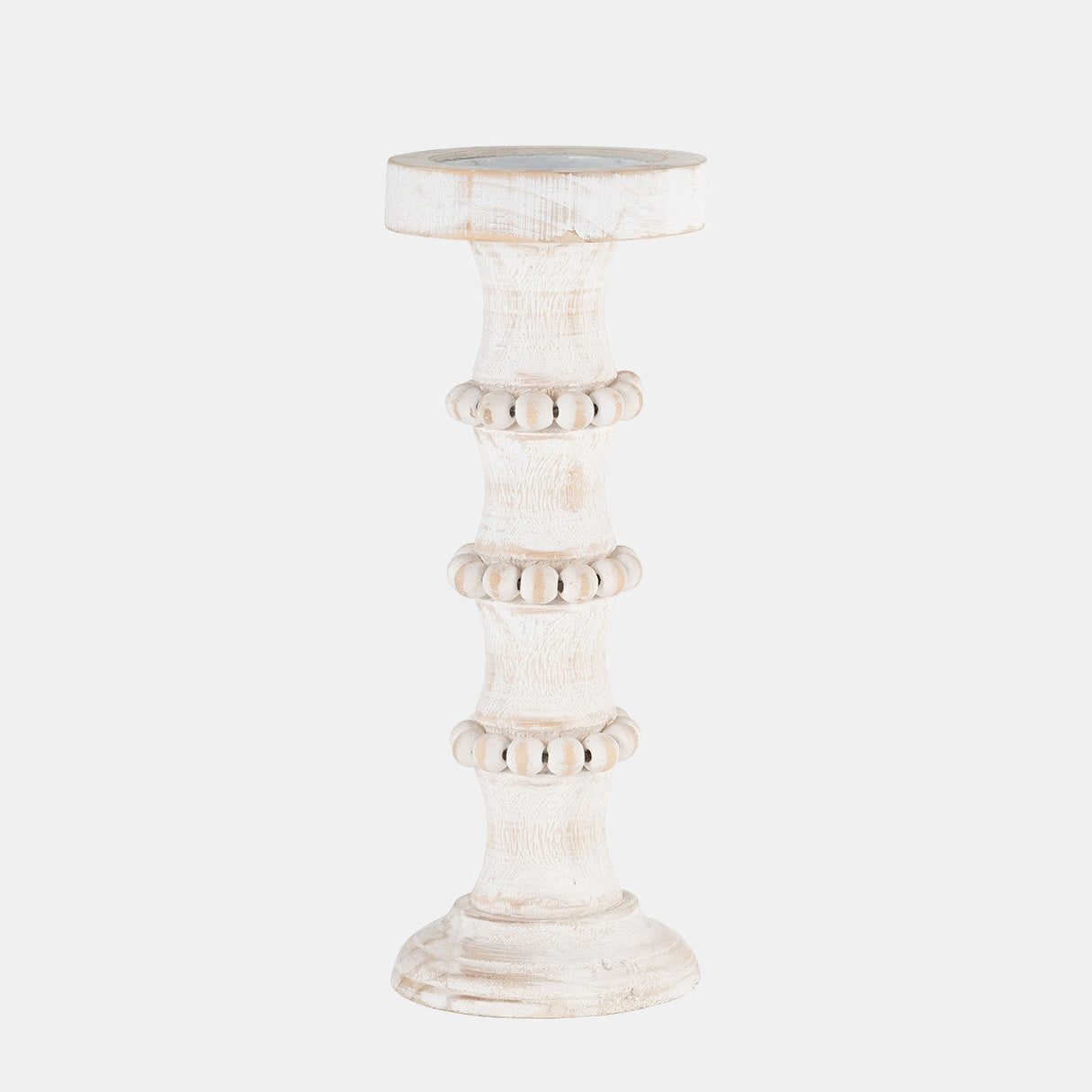 Wood, 13" Antique Style Candle Holder, White