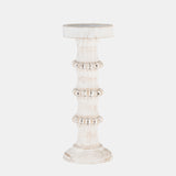 Wood, 13" Antique Style Candle Holder, White