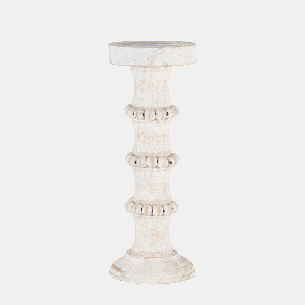 Wood, 13" Antique Style Candle Holder, White