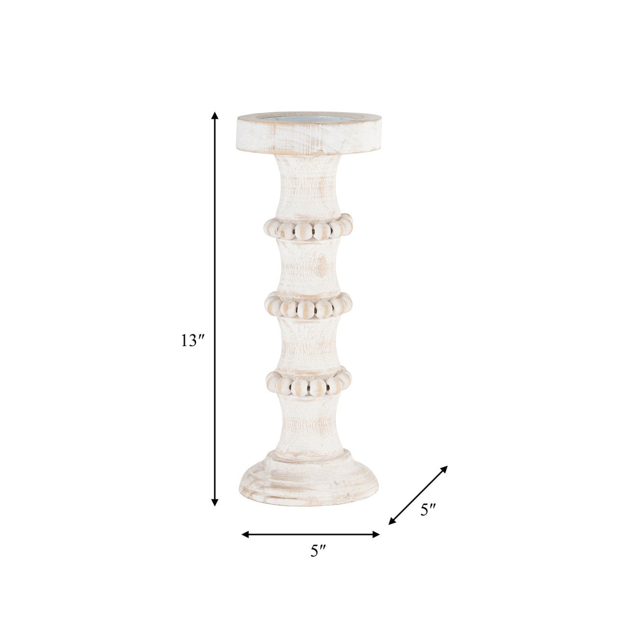 Wood, 13" Antique Style Candle Holder, White