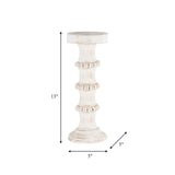 Wood, 13" Antique Style Candle Holder, White