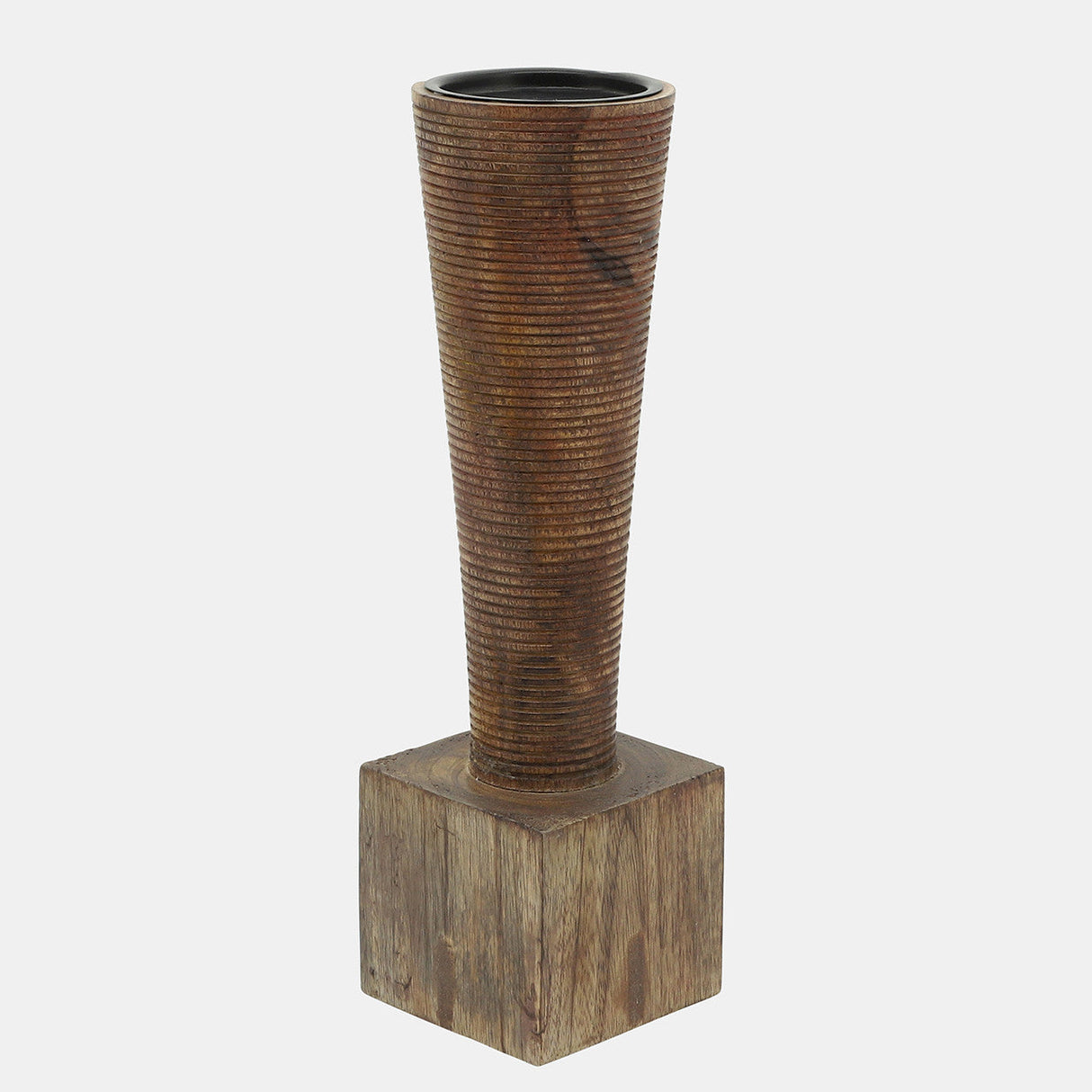 Wood, 13"h, Geometric Candle Holder, Brown