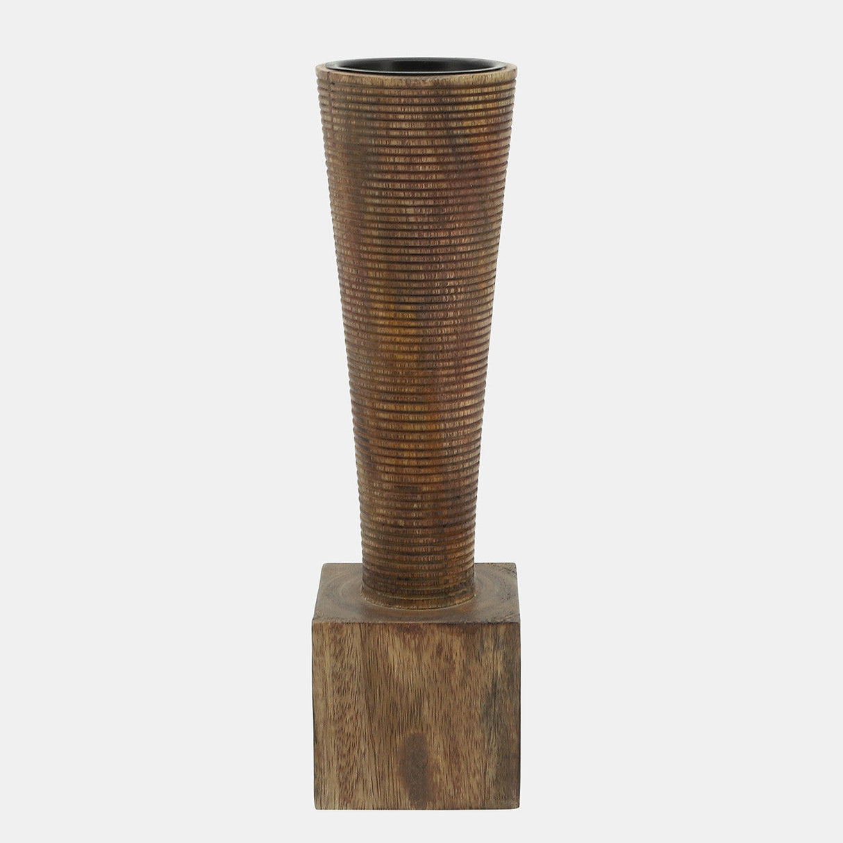 Wood, 13"h, Geometric Candle Holder, Brown