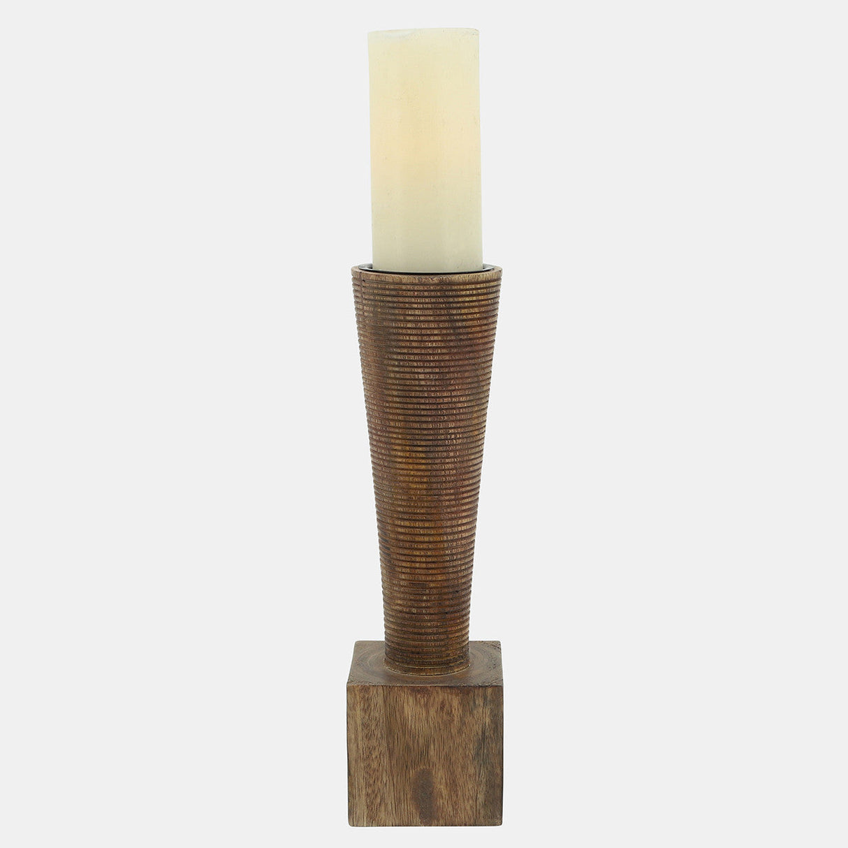 Wood, 13"h, Geometric Candle Holder, Brown