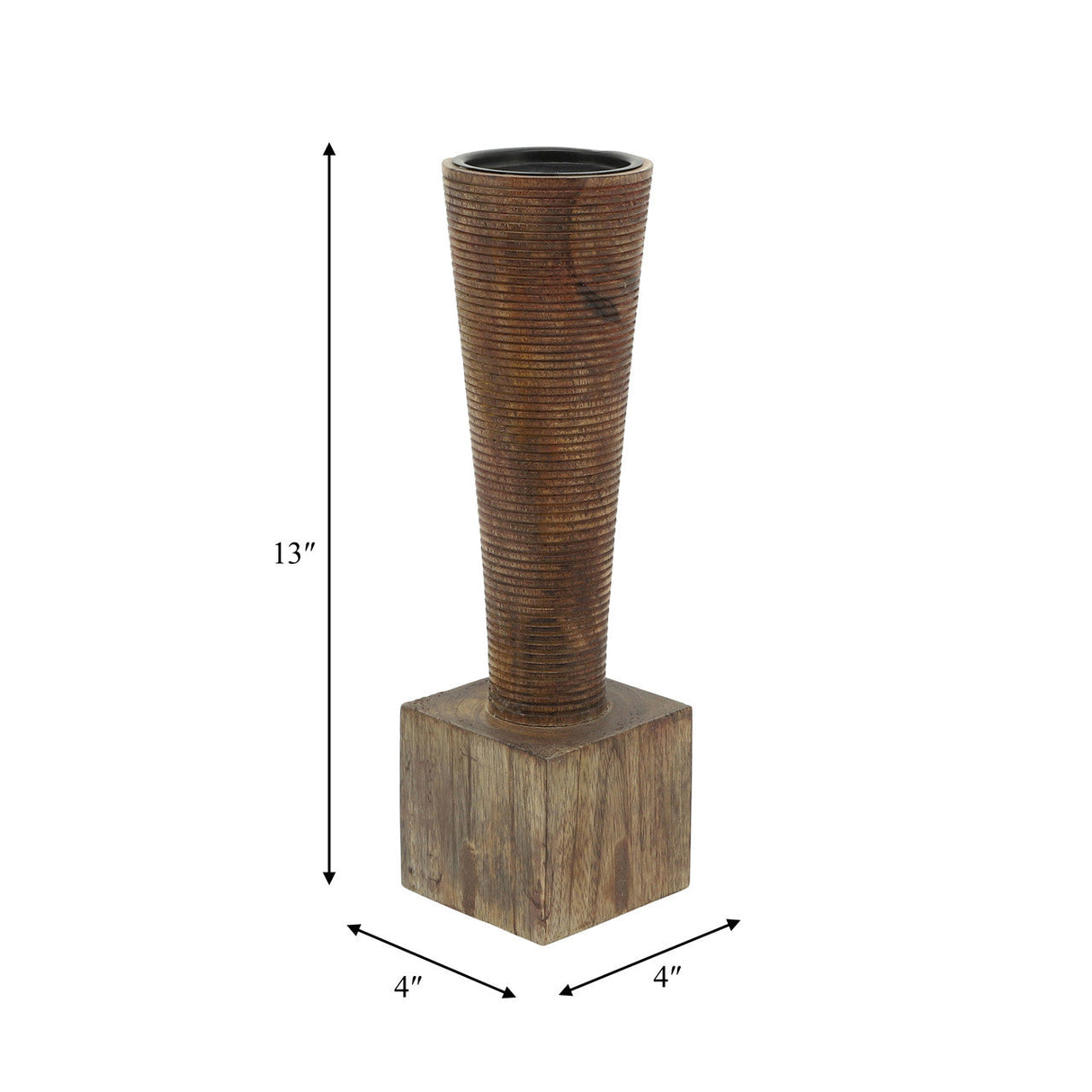 Wood, 13"h, Geometric Candle Holder, Brown