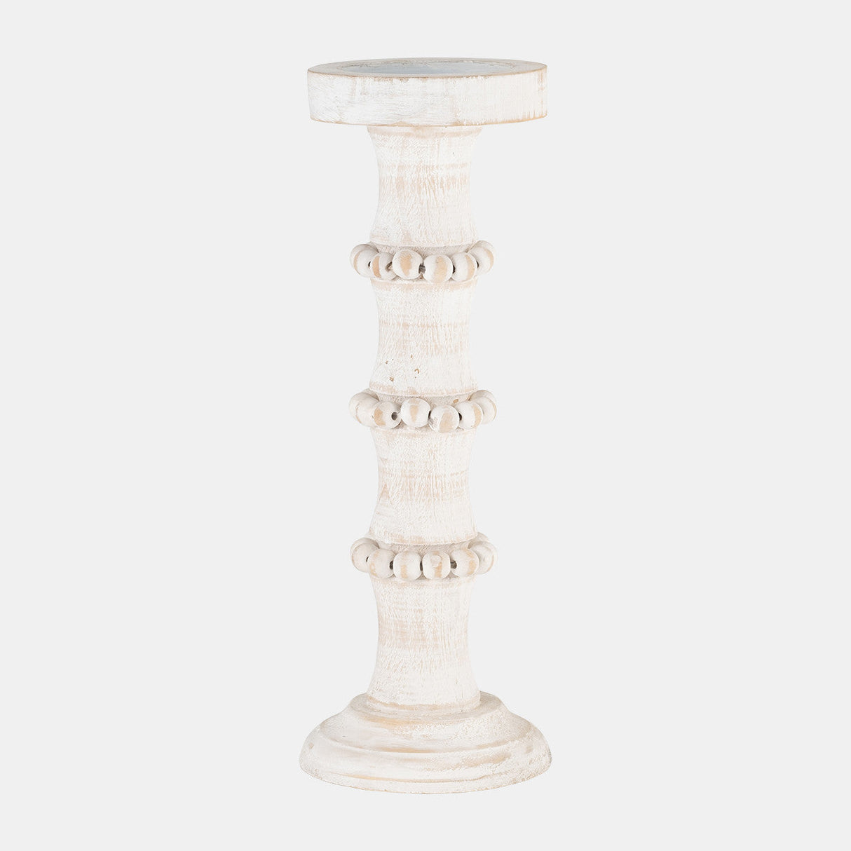 Wood, 14" Antique Style Candle Holder, White