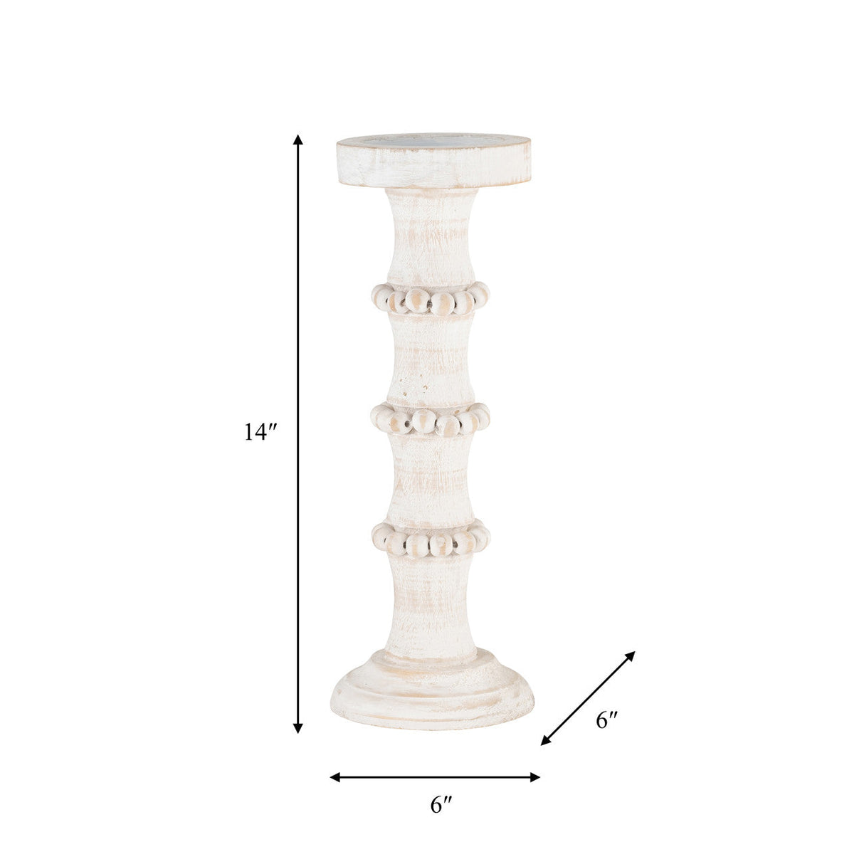 Wood, 14" Antique Style Candle Holder, White