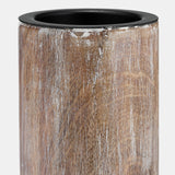 Wood, 14"h 2-tone Textured Candle Holder, Brown